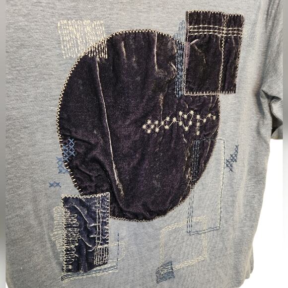 Anthropologie Akemi + Kin Linen Velvet Patchwork Tee XS - Picture 5 of 8